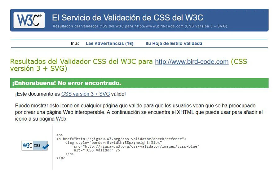 Validación código CSS con estándares web