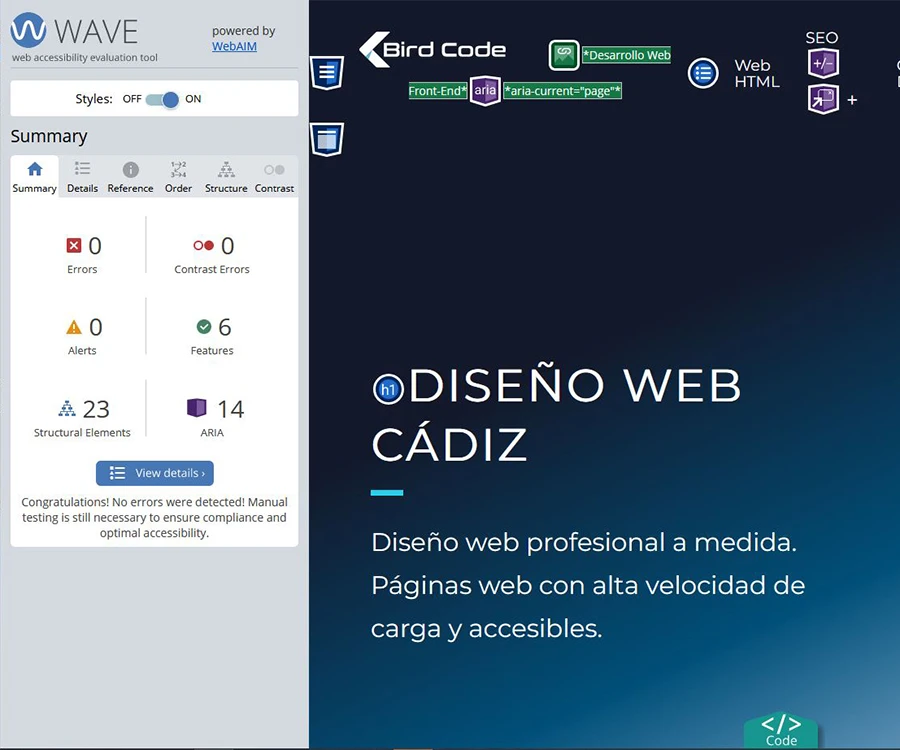 Análisis de accesibilidad y del contenido y estructura sin errores